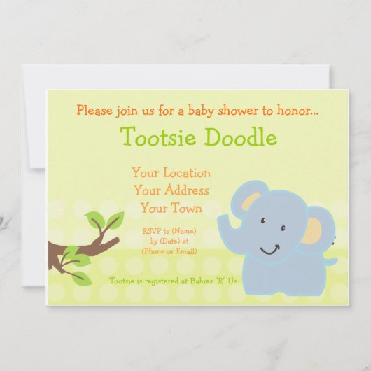 Invitation Bébé Eléphant Baby shower de Garçon bleu saupoudré (Devant)