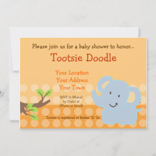 Invitation Bébé Eléphant Baby shower de Garçon bleu saupoudré
