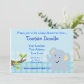 Invitation Bébé Eléphant Baby shower de Garçon bleu saupoudré (Debout devant)