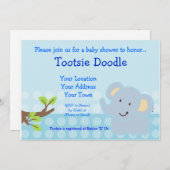 Invitation Bébé Eléphant Baby shower de Garçon bleu saupoudré (Devant / Derrière)