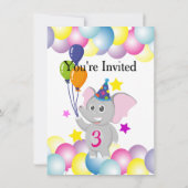 Invitation Bébé éléphant ballons anniversaire (Dos)