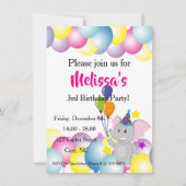 Invitation Bébé éléphant ballons anniversaire (Devant)