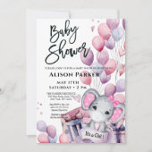 Invitation Bébé Eléphant Ballons roses mignonette Baby shower (Devant)