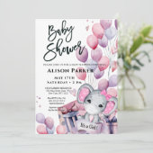 Invitation Bébé Eléphant Ballons roses mignonette Baby shower (Debout devant)
