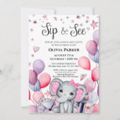 Invitation Bébé Eléphant Ballons roses SIP ET VOIR (Devant)