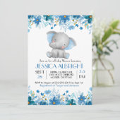 Invitation Bébé éléphant bleu Baby Shower Sprinkle (Debout devant)