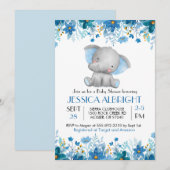 Invitation Bébé éléphant bleu Baby Shower Sprinkle (Devant / Derrière)
