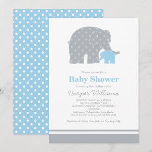 Invitation Bébé Éléphant Bleu Gris Garçon Mère Shower