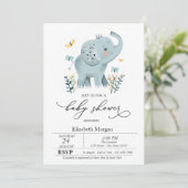 Invitation Bébé éléphant bleu papillon points Baby Shower (Debout devant)