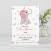 Invitation Bébé Eléphant bleu rose Baby shower floral Photo (Debout devant)