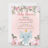 Invitation Bébé Eléphant Couronne Floral Baby shower Invitati (Devant)
