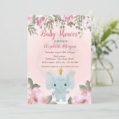 Invitation Bébé Eléphant Couronne Floral Baby shower Invitati (Debout devant)