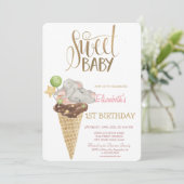 Invitation Bébé Eléphant Crème de glace rayée Anniversaire (Debout devant)