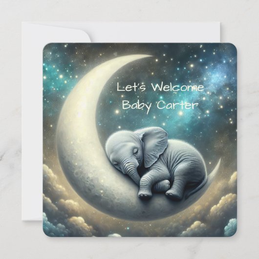 Invitation Bébé Eléphant Dormir Sur Crescent Moon (Devant)