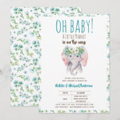 Invitation Bébé Eléphant Douche Invitation, Boho Floral (Devant / Derrière)
