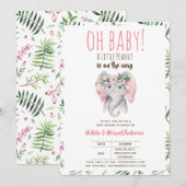 Invitation Bébé Eléphant Douche Invitation, Boho Floral (Devant / Derrière)