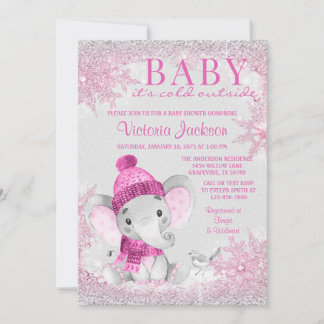 Invitation Bébé éléphant fille Il fait froid dehors Baby Show