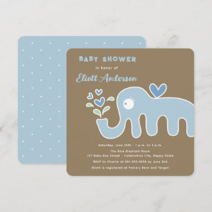 Invitation Bébé éléphant garçon, thème cartoon bleu fantaisis