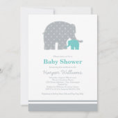Invitation Bébé Éléphant Mère Bleu Gris Baby Shower (Devant)