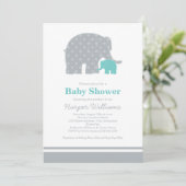 Invitation Bébé Éléphant Mère Bleu Gris Baby Shower (Debout devant)