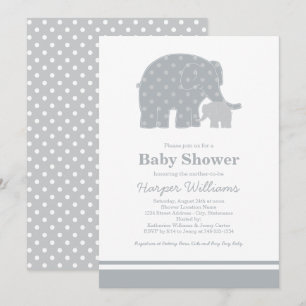 Invitation Bébé Éléphant Mère Gris Points Baby Shower