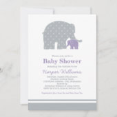 Invitation Bébé Éléphant Mère Violet Gris Baby Shower (Devant)