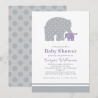 Bébé Éléphant Mère Violet Gris Baby Shower