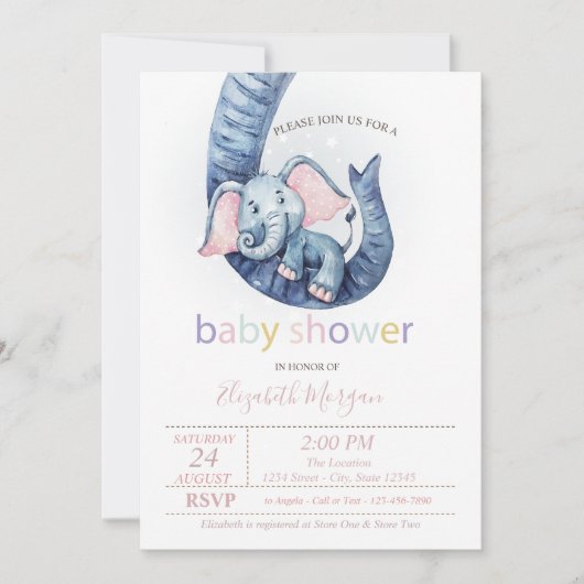 Invitation Bébé Éléphant Mignon à Points Baby Shower (Devant)