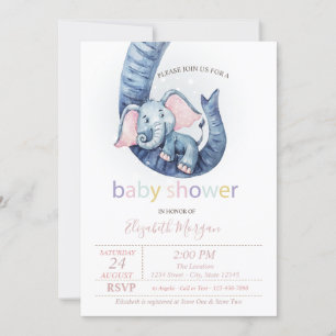 Invitation Bébé Éléphant Mignon à Points Baby Shower