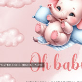 Invitation Bébé éléphant mignon dans lit bébé rose et bleu