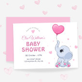 Invitation Bébé éléphant mignon et ballon 