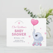 Invitation Bébé éléphant mignon et ballon  (Debout devant)