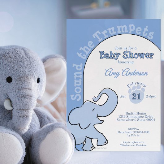Invitation Bébé éléphant mignon Fête bébé bleu