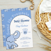 Invitation Bébé éléphant mignon Fête bébé bleu