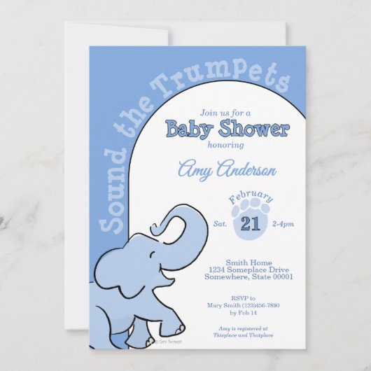 Invitation Bébé éléphant mignon Fête bébé bleu (Devant)