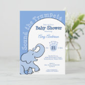 Invitation Bébé éléphant mignon Fête bébé bleu (Debout devant)