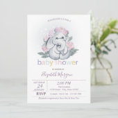 Invitation Bébé éléphant mignon fleurs pois fête de naissance (Debout devant)