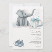 Invitation Bébé Eléphant mignon garçon avec Baby shower cadea (Devant)
