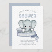 Invitation Bébé Eléphant mignon Garçon Bleu Blanc Moderne Sim (Devant / Derrière)