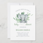 Invitation Bébé Eléphant mignon Garçon Vert Vert Blanc Vert (Devant)
