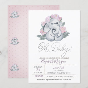 Invitation Bébé éléphant mignon points floraux Baby Shower