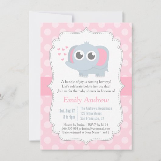 Invitation Bébé éléphant moderne pois Baby Shower (Devant)