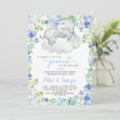 Invitation Bébé éléphant & nuage garçon baby shower invitatio (Debout devant)