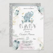 Invitation Bébé Eléphant Parties scintillant papillon Baby sh (Devant / Derrière)