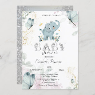 Invitation Bébé Eléphant Parties scintillant papillon Baby sh
