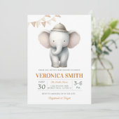 Invitation Bébé éléphant Shower Mixte (Debout devant)