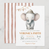 Invitation Bébé éléphant Shower Mixte (Devant / Derrière)