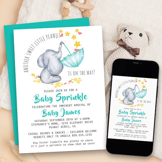Invitation Bébé Éléphant Sprinkle Encore un Petit Cacahuète S