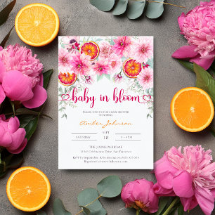 Invitation Bébé en agrumes de fleurs et Baby shower floral ro