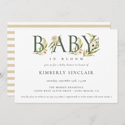 Invitation Bébé en Baby shower fleuri (Devant / Derrière)